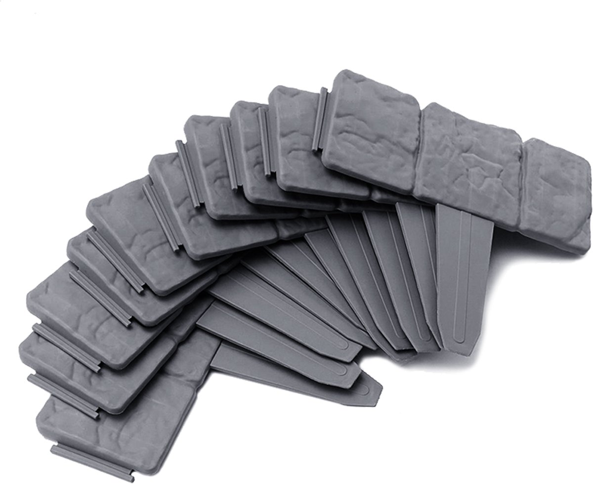 Aufun Kunststof Graszijkant 5m – Steenpatroon Tuinrand (PP Materiaal) 25x23x1cm – Antracietkleurig (Gazon/Tuinbed/Snijmaaierrand)