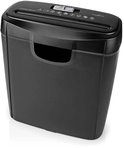 Zwarte papierversnipperaar met 6 vellen capaciteit en een 10L bak.