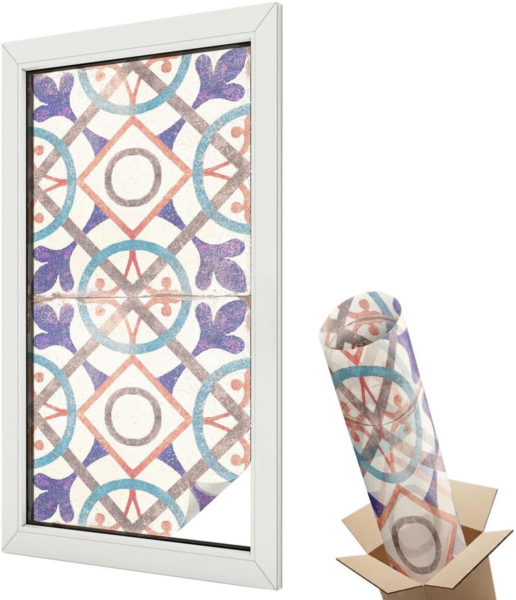 Wallfluent Glas in Lood Raamfolie - Kleurrijke mozaïeken Raamfolie Glas in Lood - 50x100 cm - Beige Zelfklevende Raamfolie Glas in Lood - Melkglas Folie met Glas in Lood Effect - Voor de woonkamer, voor het kantoor, voor de hal