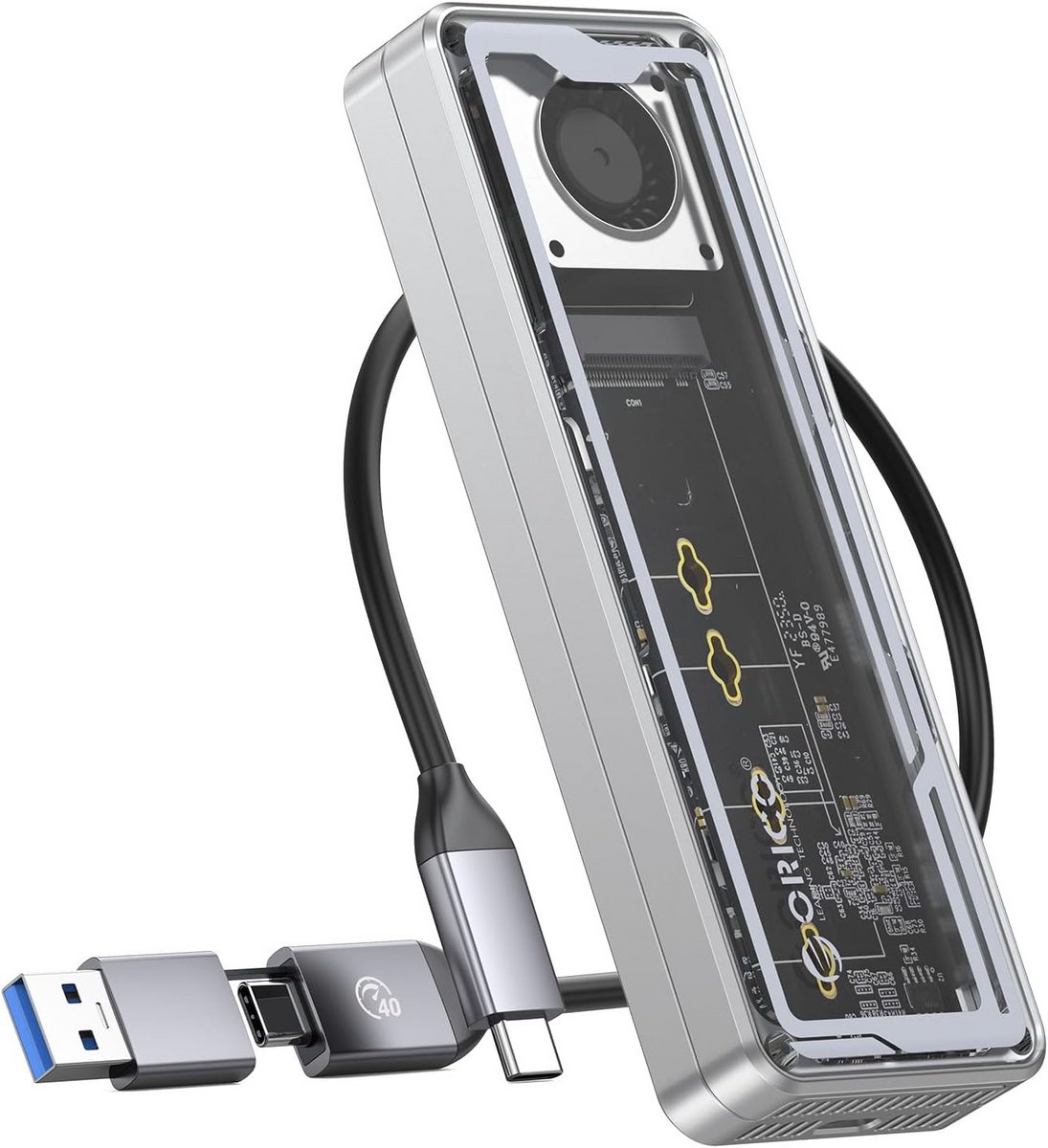 40Gbps Externe M.2 NVMe SSD Behuizing met Koelventilator voor NVMe M-Key SSD's tot 8TB