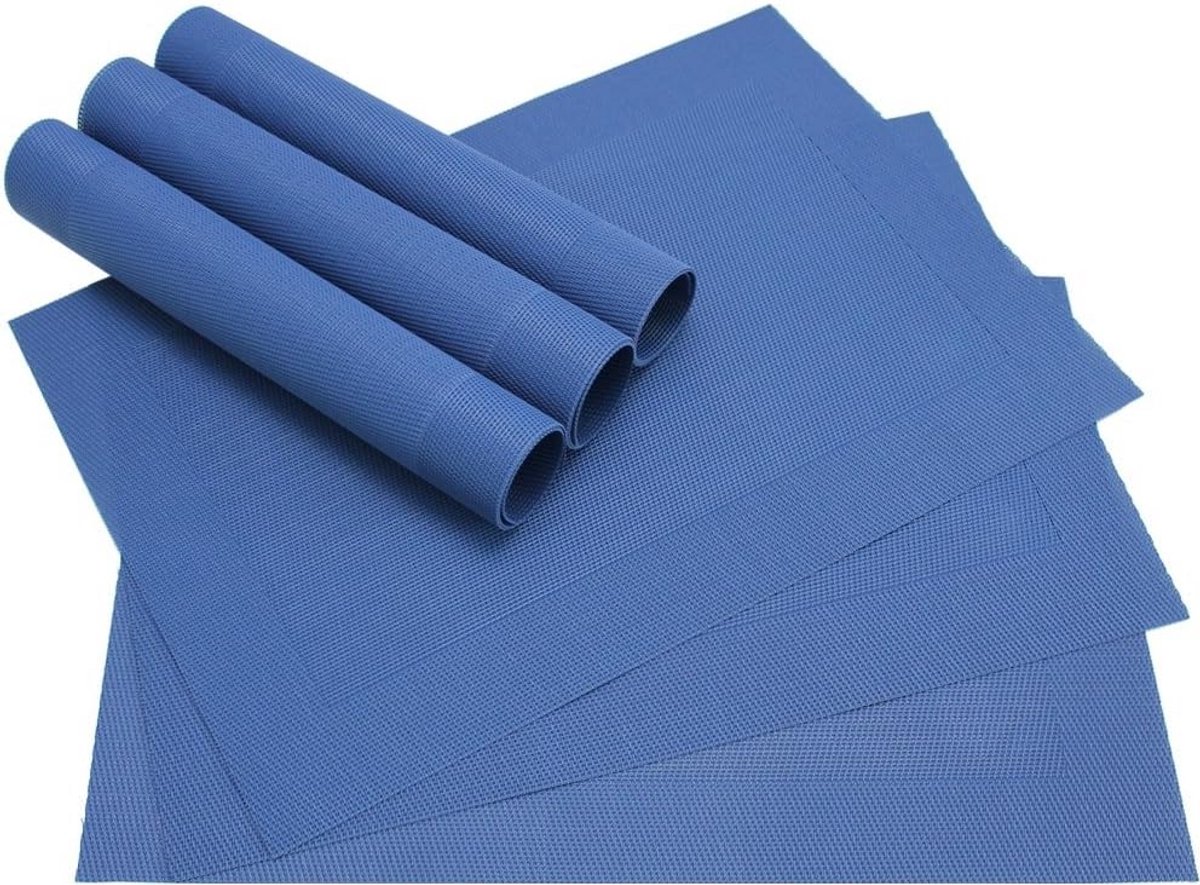 Set van 6 Geweven Placemats Donkerblauw Kunststof Tafelonderleggers 45x30 cm Afwasbaar