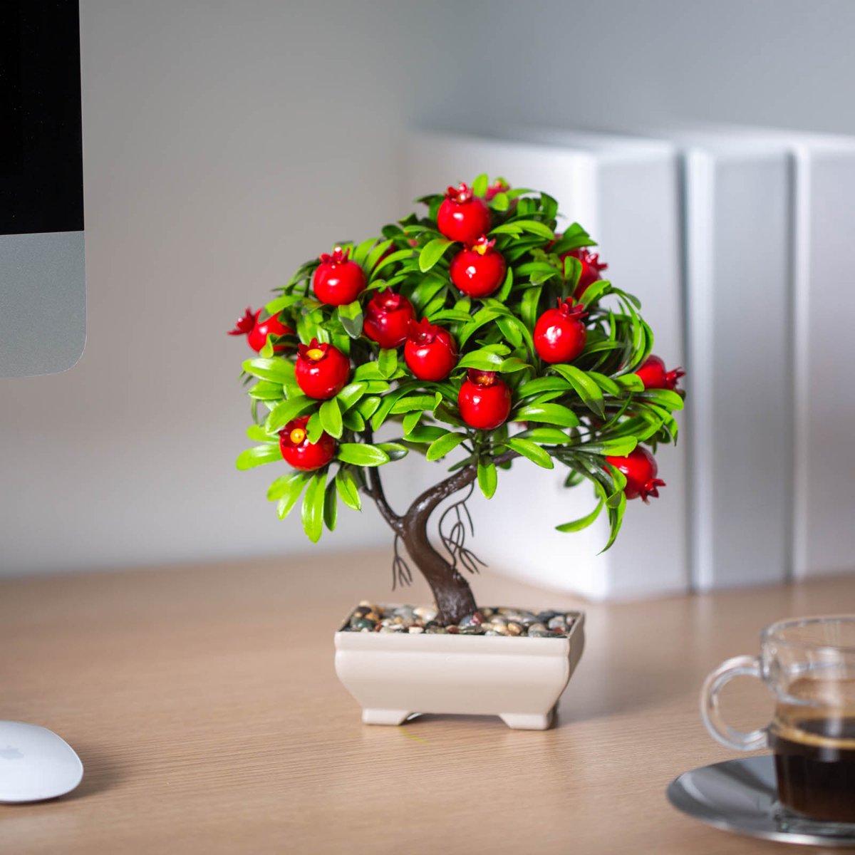 Kunstplant Granaatappelboom Decoratie – Kunstmatige Plant In Pot – 18 X 24 Cm – Onderhouds