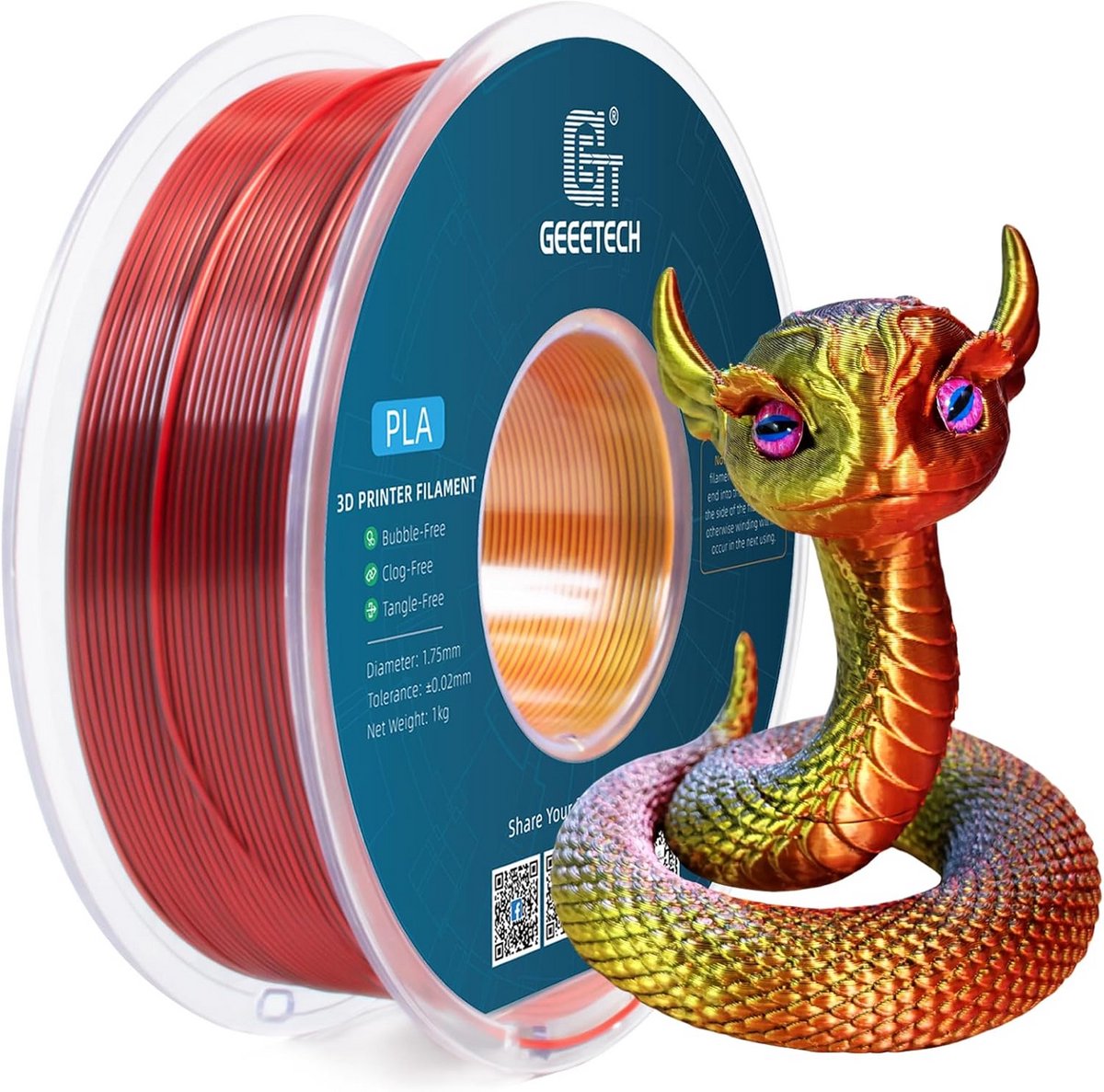 PLA 3D Printer Filament 1.75mm 1kg Set Rood Goud Zwart - Zijdeglans Afwerking