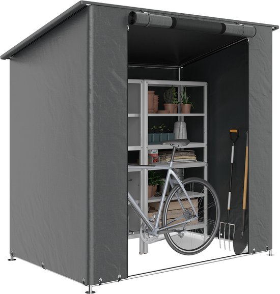 Outsunny Tuinopbergtent-Verzinkt staal, PE-187L x 120B x 204H cm-Donkergrijs