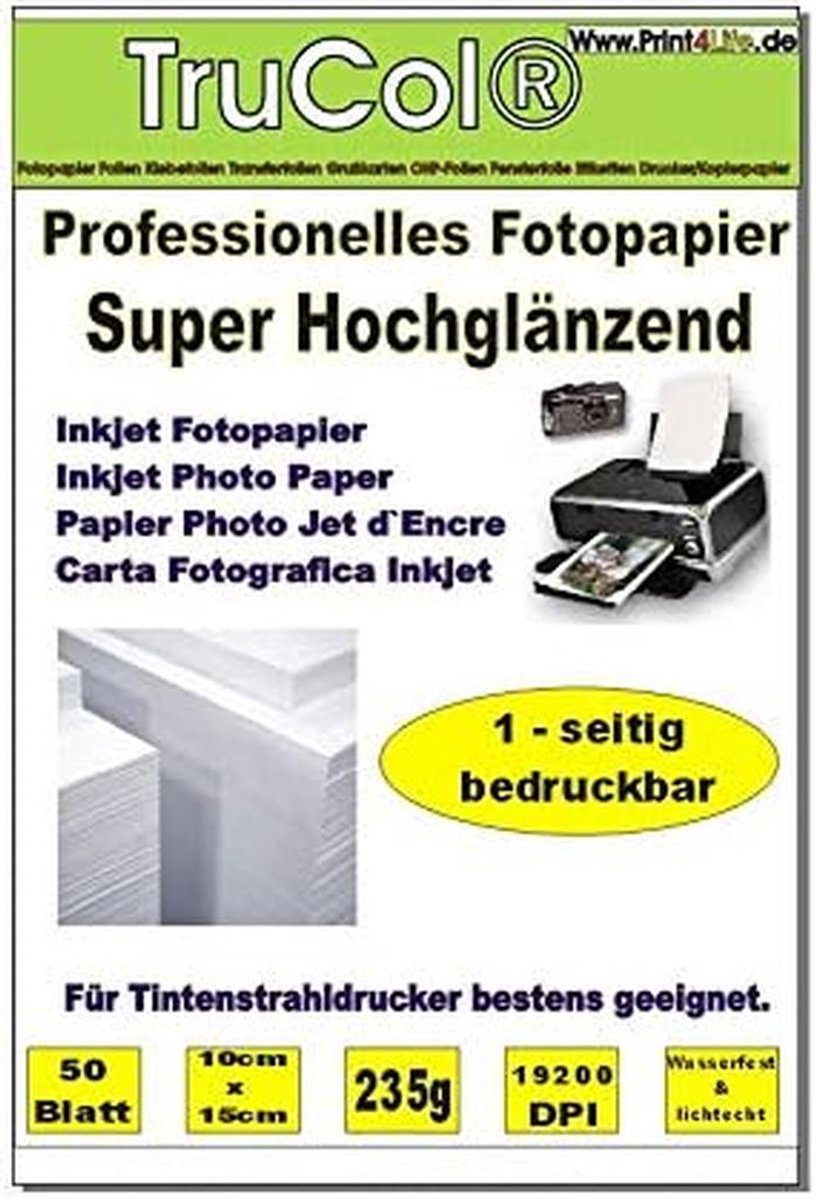 Fotopapier Hoogglans 100 Vel 10x15 cm A6 - 230 g/m² - Waterbestendig Inkjet Papier