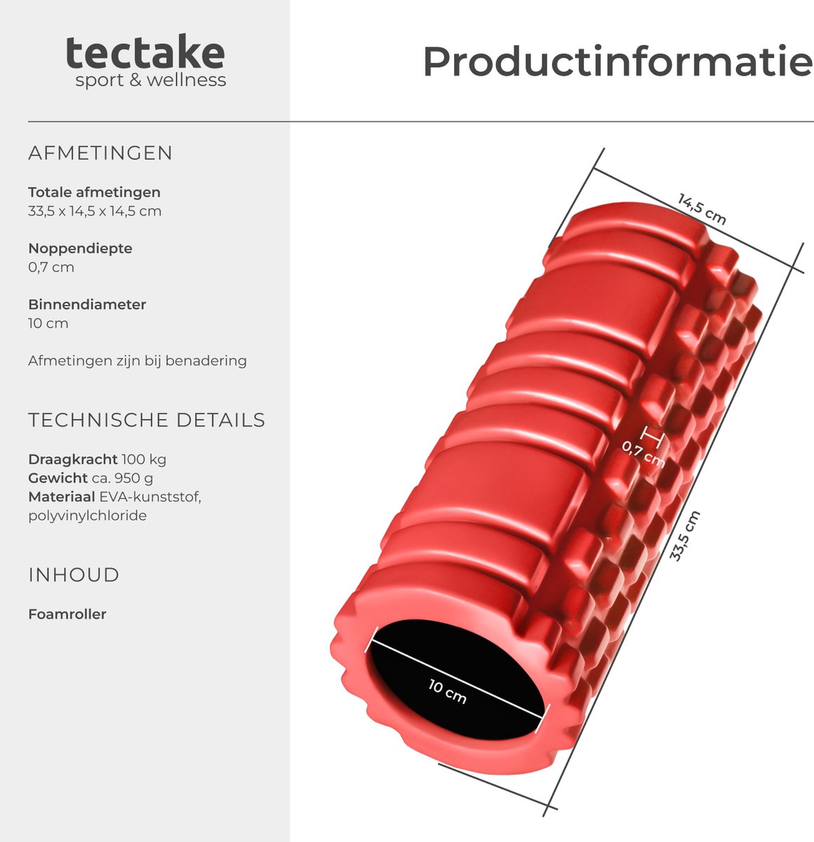 tectake Foam Roller - Yoga & Fitness Massage Roller thumbnail 5