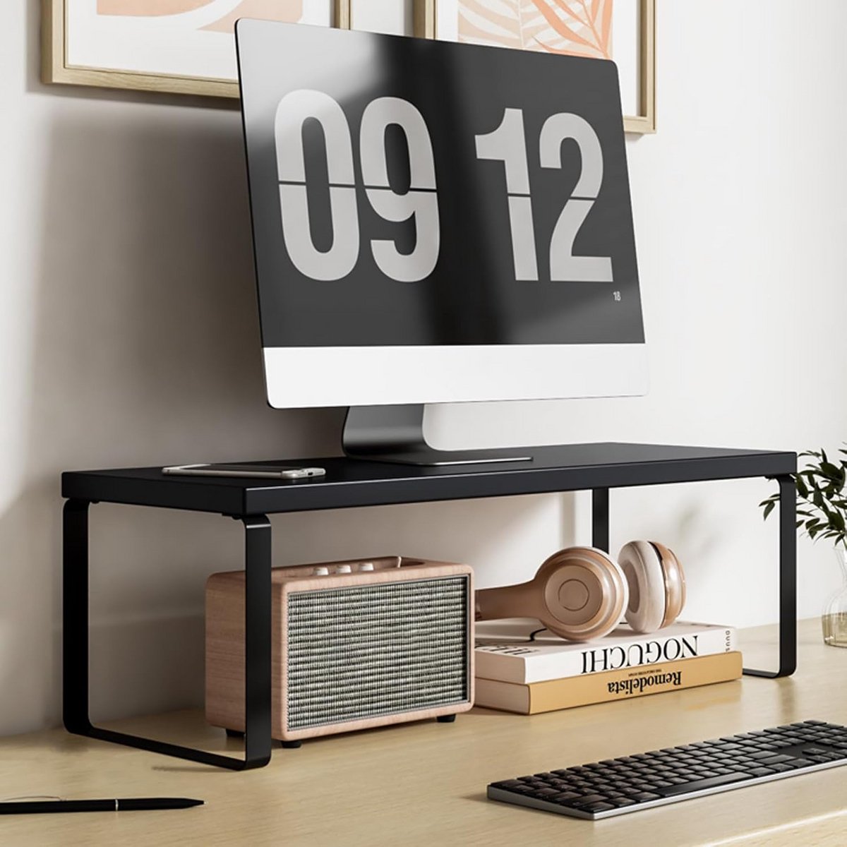 Houten Monitorverhoger met Opbergruimte - Ergonomische Desktop Standaard voor Scherm