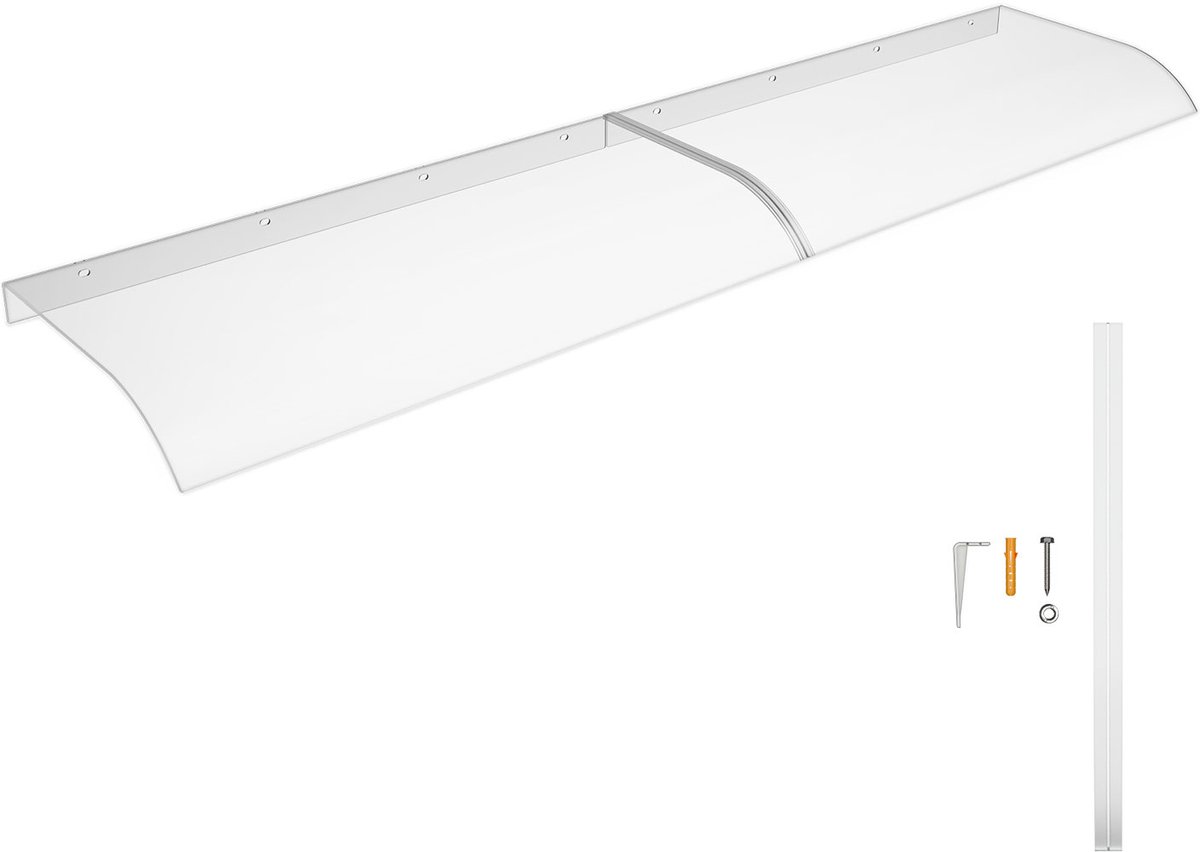 Aufun Boogvormig zonnescherm - 50 x 200 cm - van polycarbonaat - transparant - schuin dak - geschikt voor garage, terras, raam