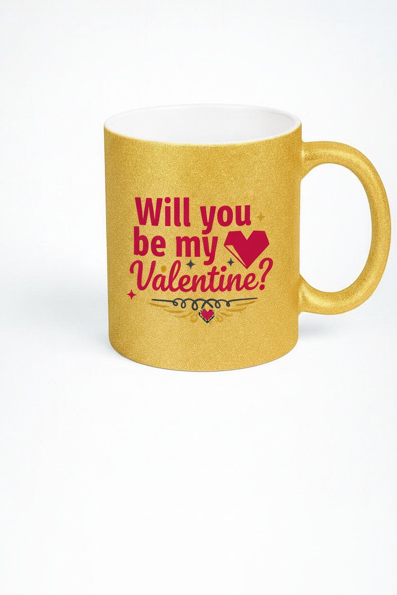 Will You Be My Valentine?" Gouden Glitter Mok - Valentijn Cadeau Liefdesmok