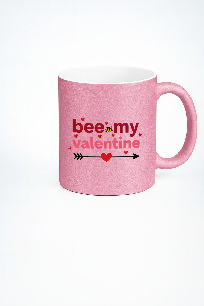 Roze Glitter 'Bee My Valentine' Valentijn Mok - Romantisch Cadeau