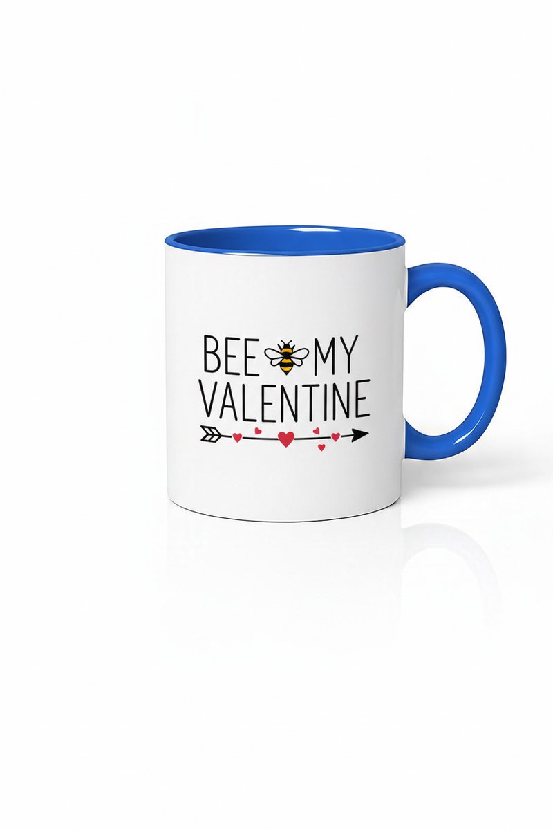 Valentijn Mok 'Bee My Valentine' met Bij & Harten - Wit/Blauw Keramiek Cadeau