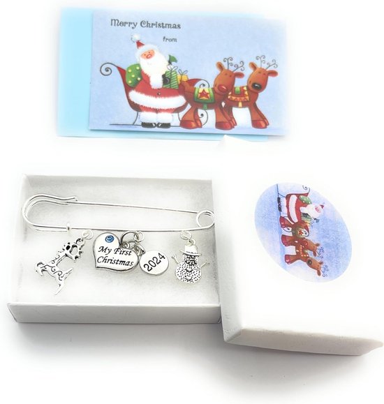 Foto: Gegraveerde bedeltje mijn eerste kerst voor babyjongen met geschenkdoos