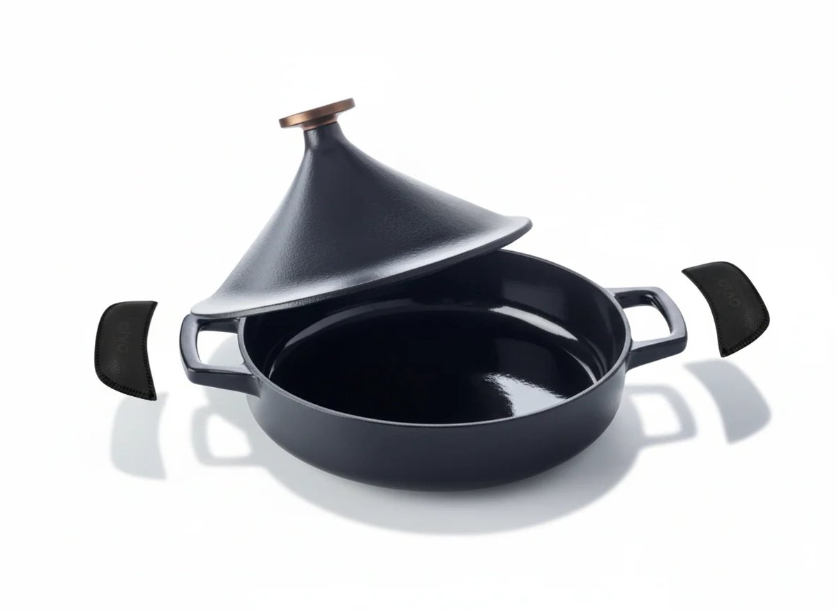 Alva Tajine Nori Gietijzer ø 28 cm 3 liter + Gratis Leren Handvaten - geëmailleerde anti-aanbaklaag