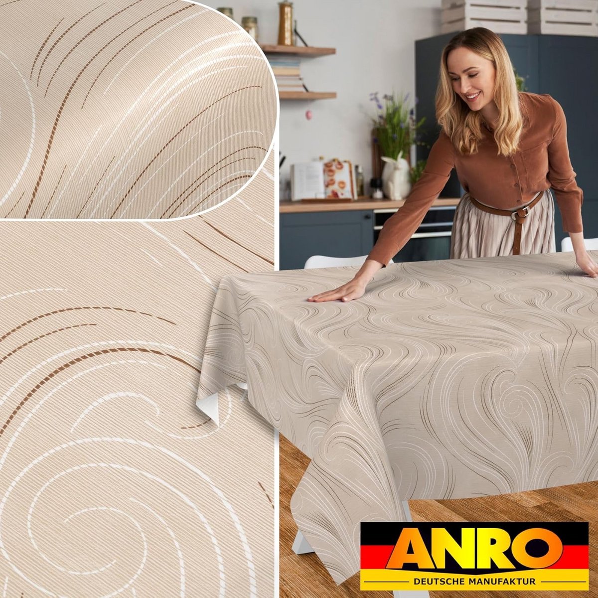 Wasbare Tafelkleed Rechthoekig Abstract Beige 100x140 cm Met Afsnijdbare Rand