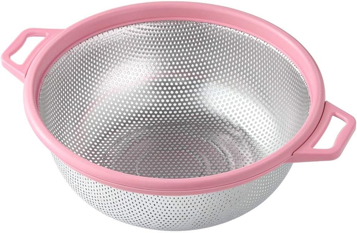 Daity 1 grote roze metalen vergiet, geschikt voor pasta, spaghetti, bessen, groenten, fruit, noedels, salades, 5 liter (10,5 inch) keukenzeef, vaatwasmachinebestendig (roze)