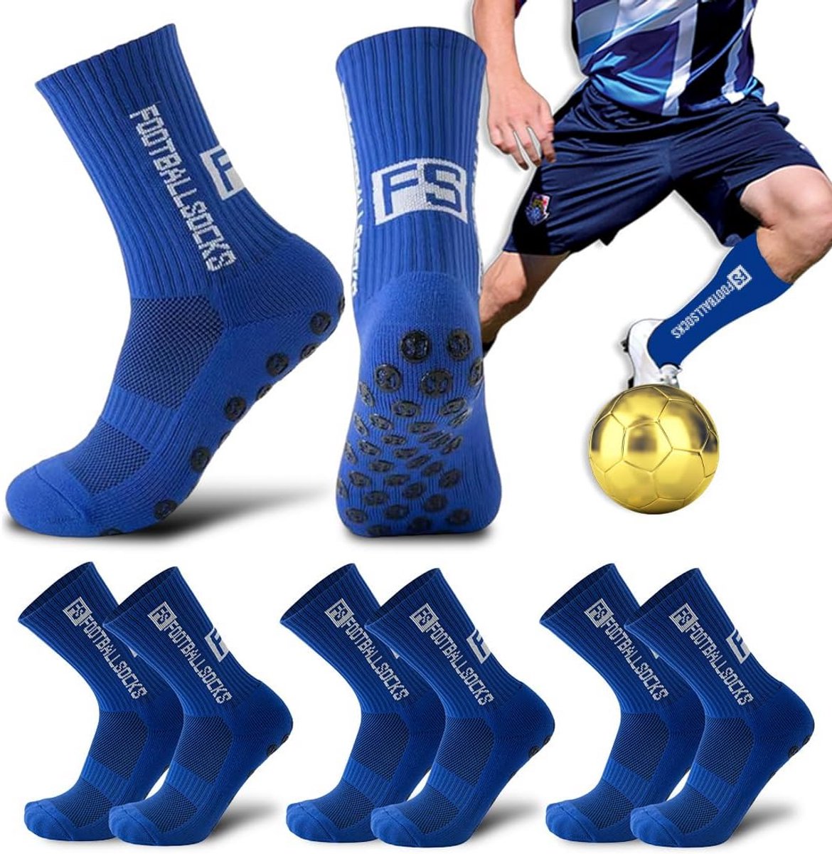 Set van 3 Sportsokken voor Heren en Dames - Anti-Slip Voetbal Kousen