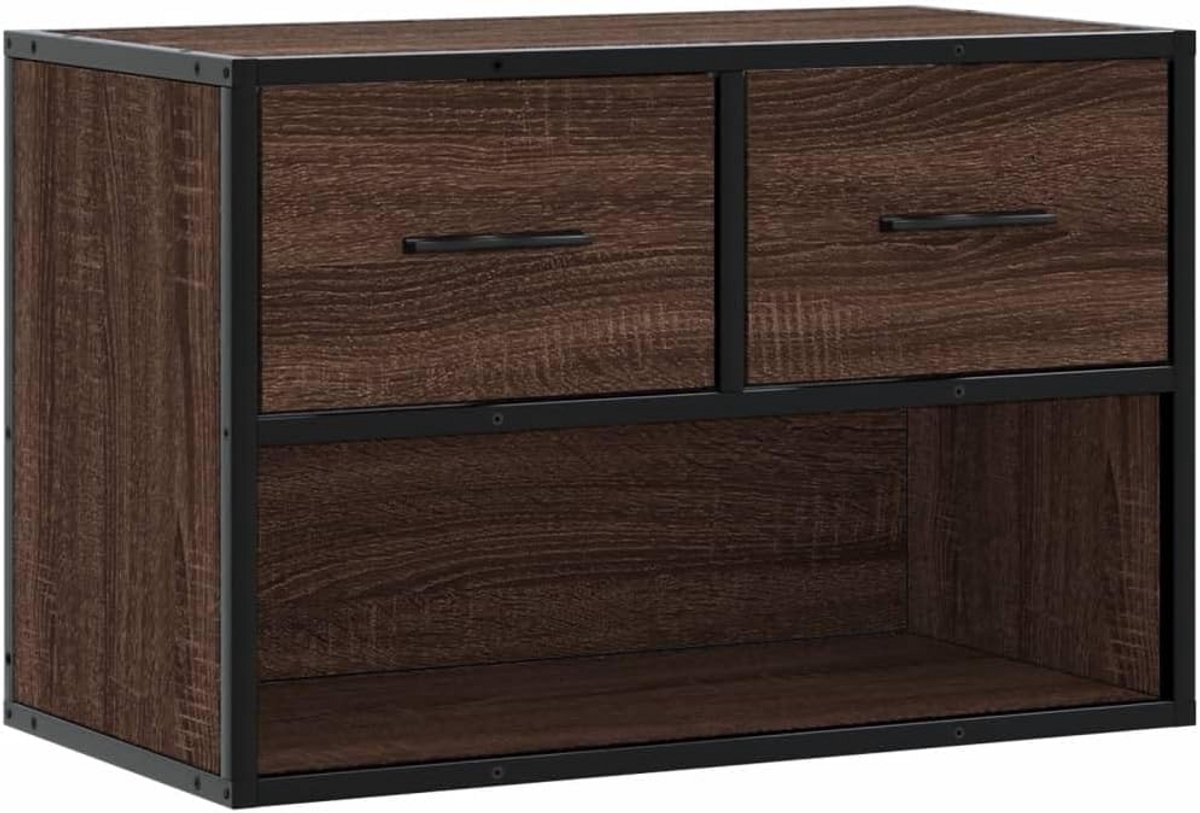 TV Meubel Wandkastje Opbergkast Eikenlook Hout en Metaal 60x32 cm