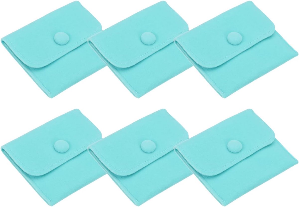 10 x 7 cm sieradenzakje - 6 stuks zachte fluwelen zakjes met drukknop - draagbare opslag voor ringen - ketting - armband - oorbel - horloge - blauw