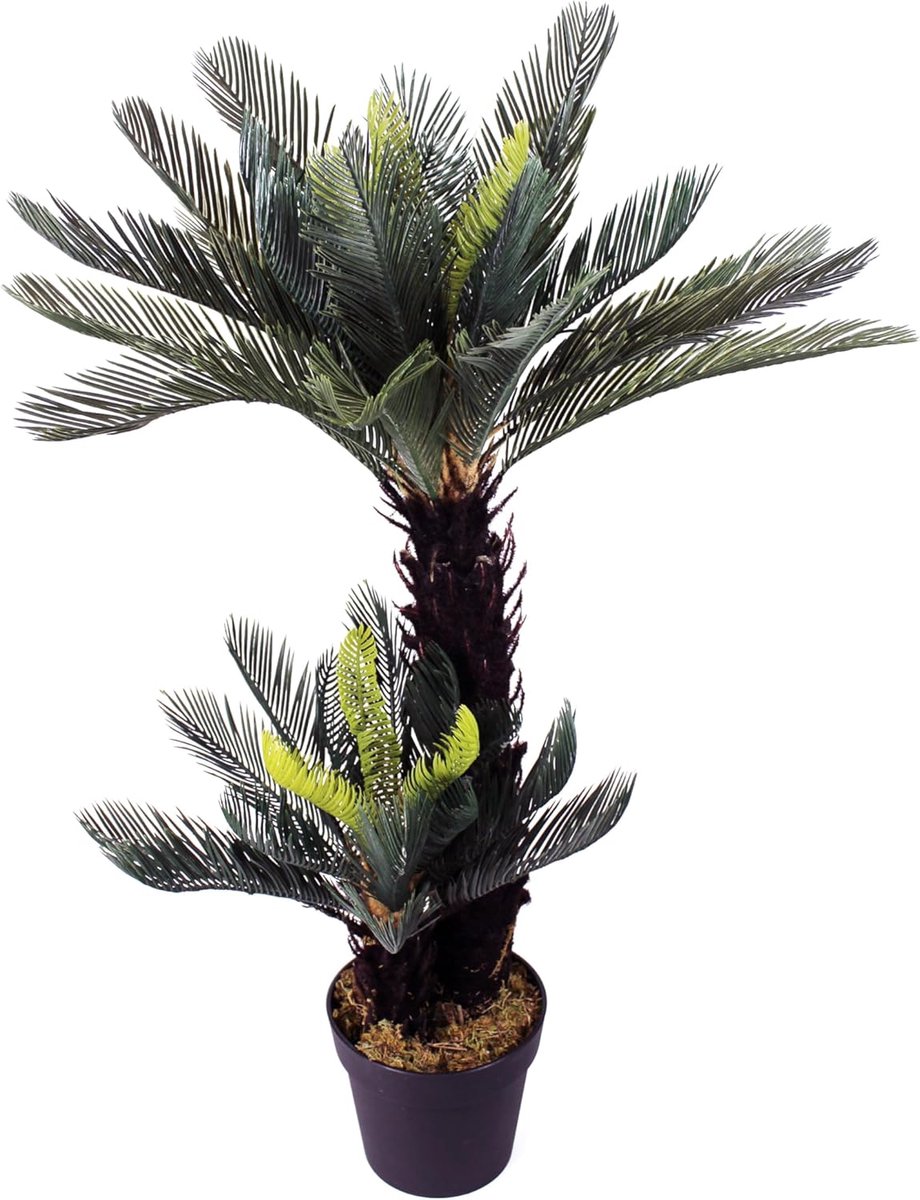 Kunstmatige Cycas Palm 100 cm – 41 Realistische Palmbladeren in Zwarte Pot – Ideaal voor Binnen en Buiten