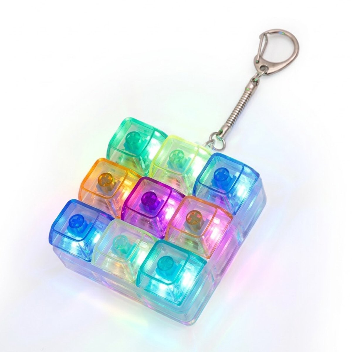 Keyboard Fidget Toy Clicker met LED Verlichting – Toetsenbord Fidget Sleutelhanger – Anti Stress Speelgoed voor Volwassenen & Kinderen – Met 9 Knoppen – - Transparant met multicolor lampjes