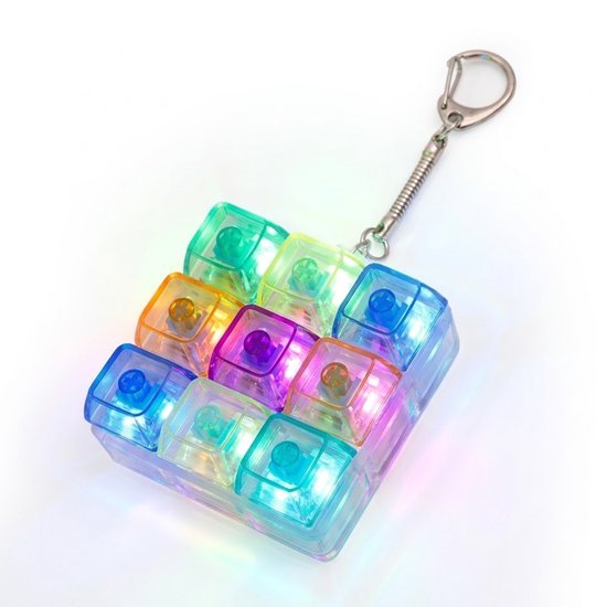 Keyboard Fidget Toy Clicker avec Éclairage LED – Porte-clés Fidget Clavier – Jouet Anti-Stress pour Adultes & Enfants – Avec 9 Boutons – - Transparent avec petites lampes multicolores