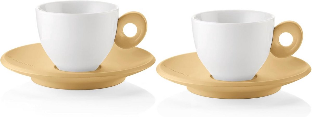 Koffiekopjes Set van 2 met Schotels - Mosterd Geel - voor Dagelijks Gebruik