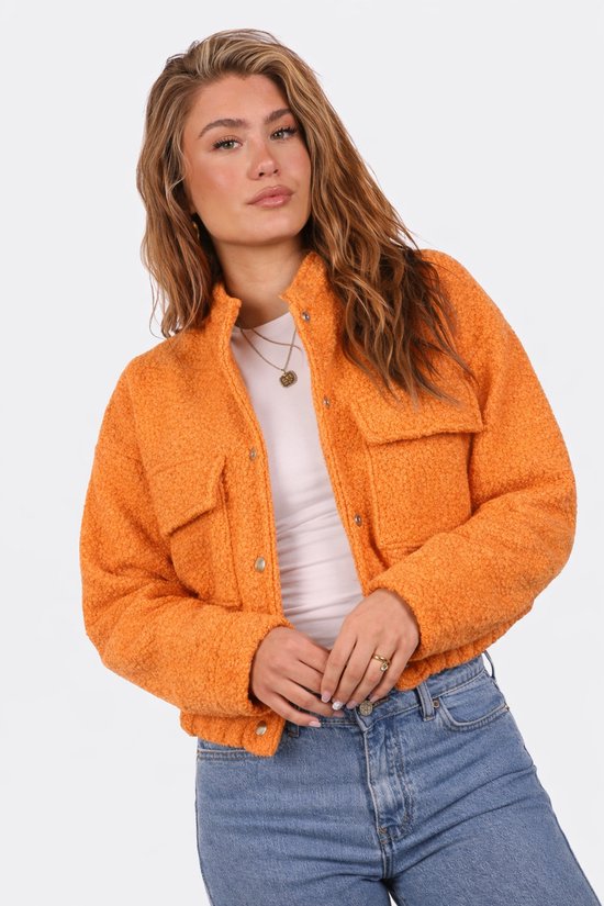 Getdrezzed Jasje - Maat: L/XL - Teddy bomberjack met drukknoopsluiting oranje - Koningsdag
