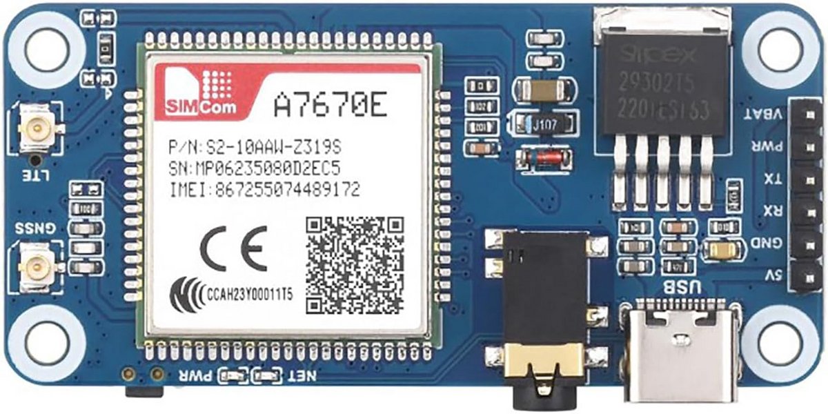 LTE Cat-1 GNSS HAT voor Raspberry Pi 5/4B/3B/Zero W en Jetson Nano - GSM GPRS EDGE 10 Mbps Downlink - Ondersteuning GPS BeiDou GLONASS - TTS Dial-up - Voor IoT Projecten Monitoring POS Industriële Router