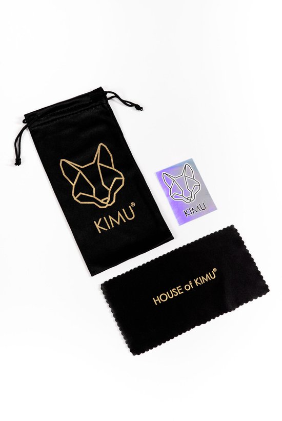 Étui à lunettes noir avec logo renard doré, chiffon et autocollant.