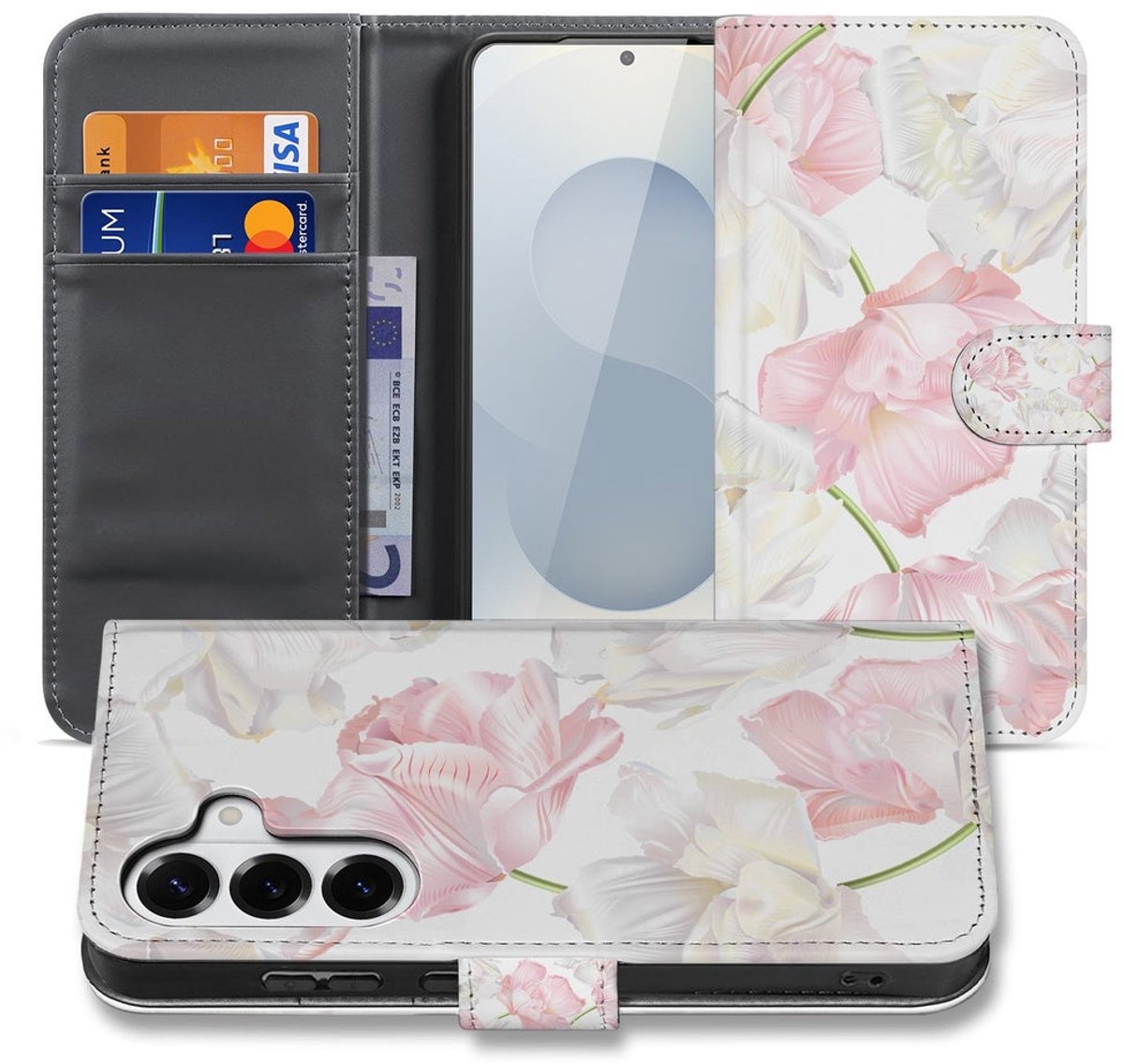 Samsung Galaxy S26 Book Case Hoesje Lovely Flowers Roze Wit