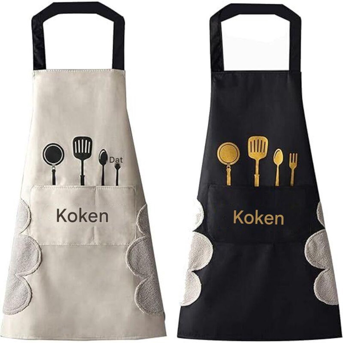 Schort - Vrouwen - Waterafstotend en Oliebestendig met Zakken - 2 Stuks - Keuken en Huishoudelijk Gebruik - Zwart+Wit