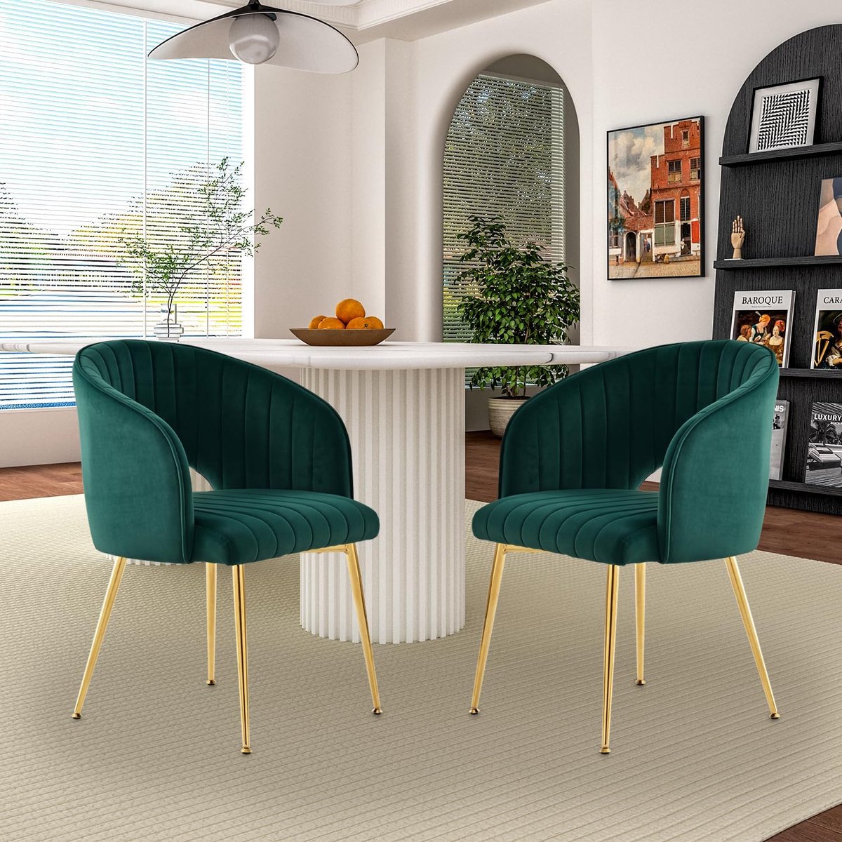 Fluwelen eetkamerstoelen set van 2 met armleningen en gouden poten