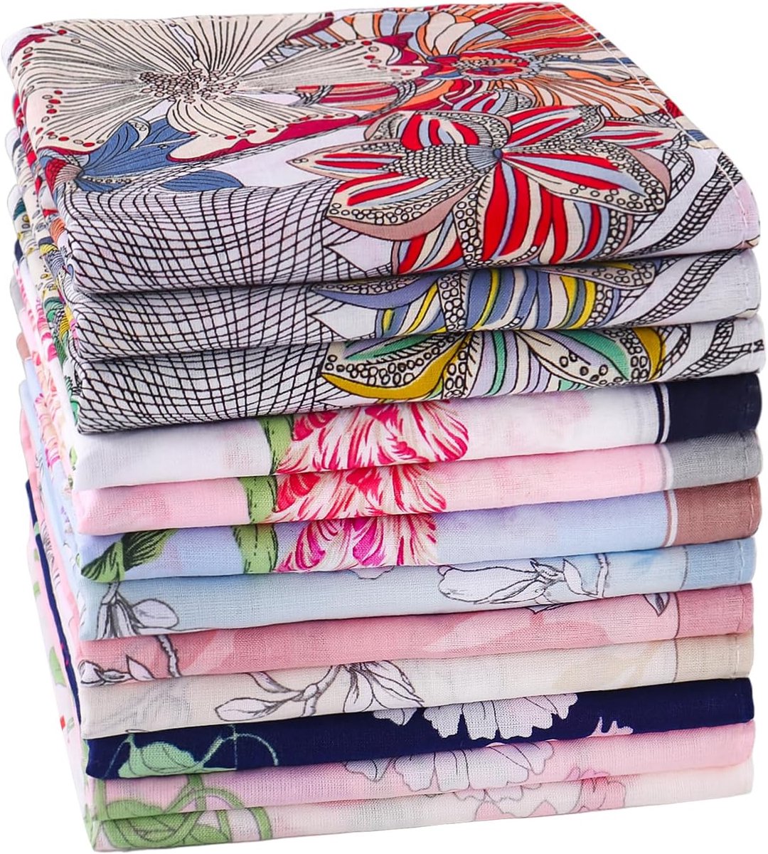 Dames zakdoeken bloemenprint 45x45 cm 12 stuks - 100% 60S gekamd katoen zakdoek dames katoen zakdoeken dames katoen premium zakdoeken voor bruiloft zakdoek voor hand boeketten decoratie zakdoeken voor feestelijke gelegenheden