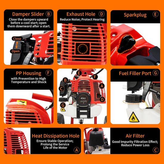 Benzine Veegmachine - Motorbezem Ruimapparaat - Snel Oppervlakken Reinigen - Krachtige 2-takt motor - 835 x 585 x 120 cm van Merkloos	 — afbeelding 5