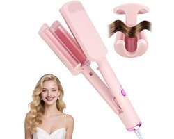 Deep Waves Krultang – Wafeltang 35mm – 4 Temperaturen – Signature Curls Edition – Waver – Golvenkrultang – Keramische Krultang – Beach Waves – Krultang – Wave Krultang – Anti-verbrandingsfunctie – Beach Waves – Prachtige Krullen en Golven – Roze