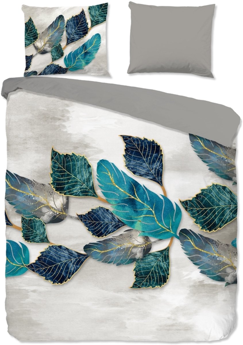 Pure dekbedovertrek bladeren - Lits jumeaux 240x200/220 cm - Grijs - Microvezel