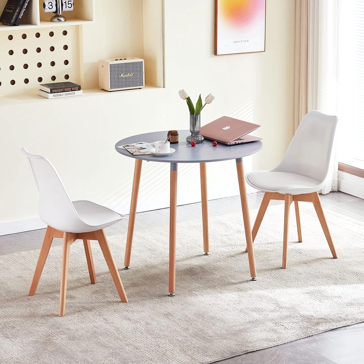 Ronde Eettafel 80 cm met 2 Stoelen Set voor Keuken en Woonkamer