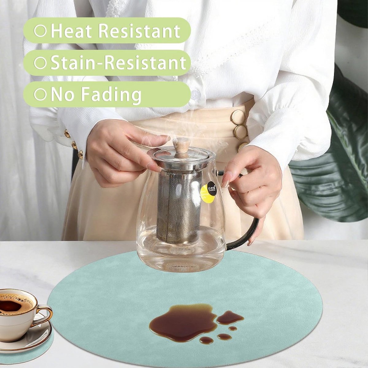 Ronde Placemats en Onderzetters van Kunstleer, Dubbelzijdig Bruikbaar, Hittebestendig