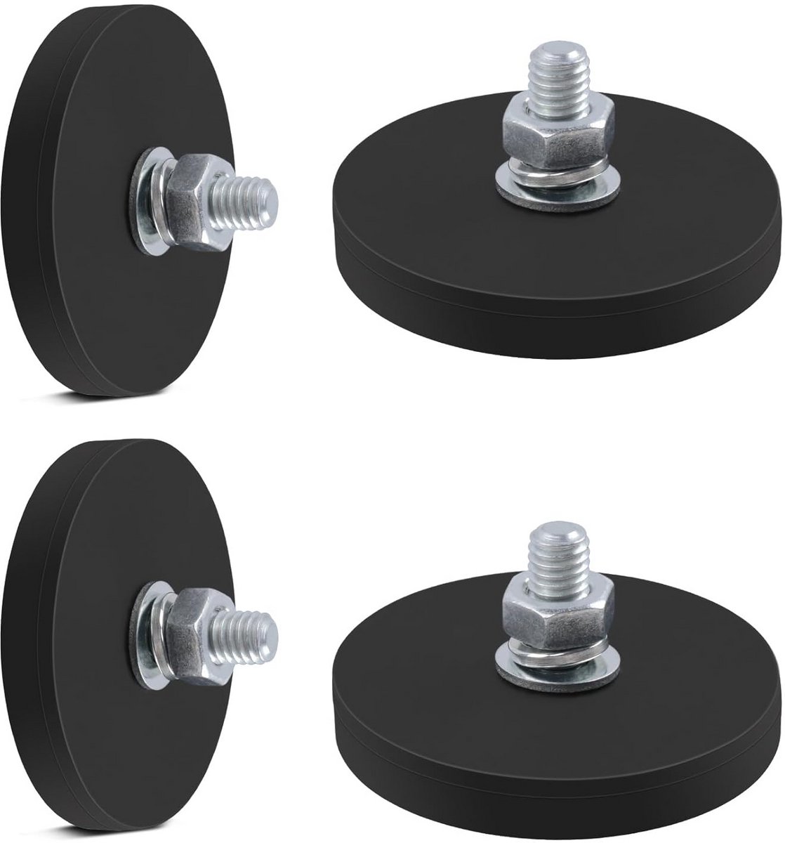 Krachtige neodymium magneten met rubberen bescherming en M6 schroefdraad (4 stuks)