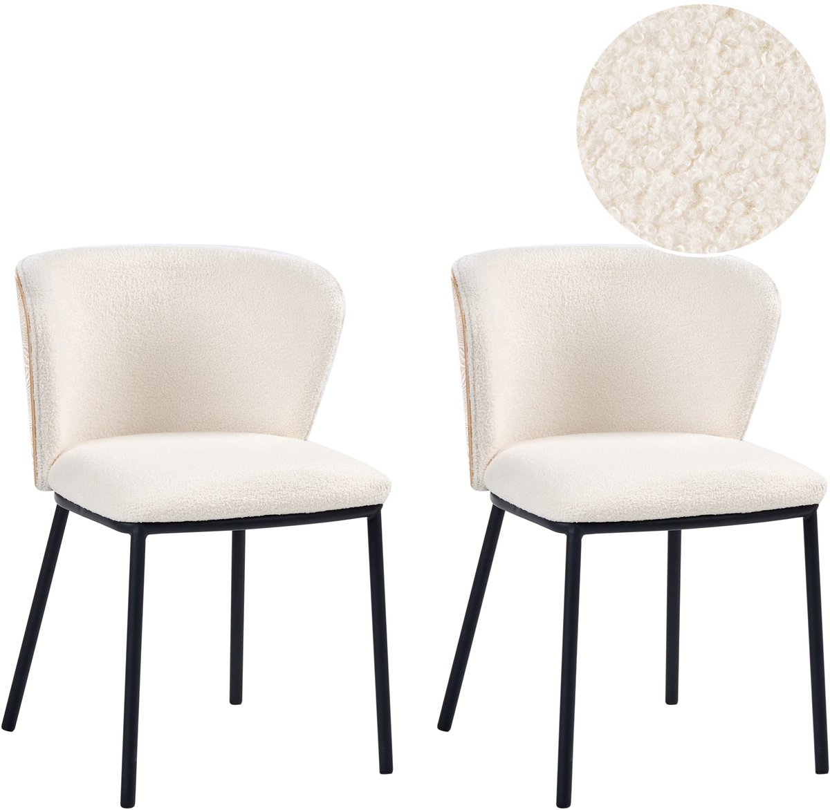 HOSKIN - Eetkamerstoel set van 2 - Off-white - Bouclé
