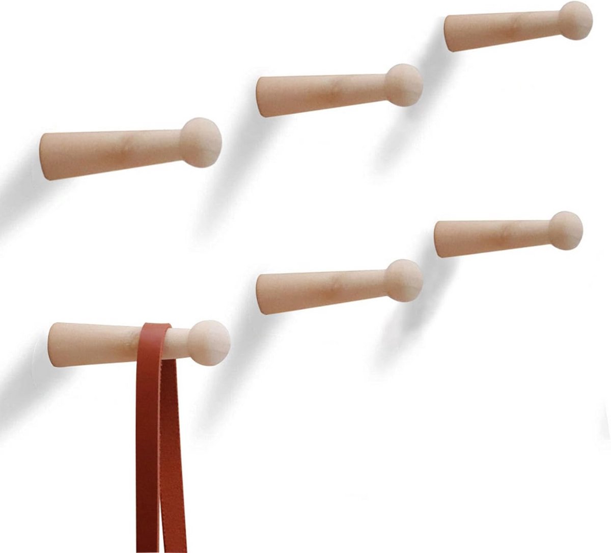 Houten Wandhaak 6 Stuks - Moderne Houten Kapstok voor Jassen, Hoeden, Handdoeken en Tassen
