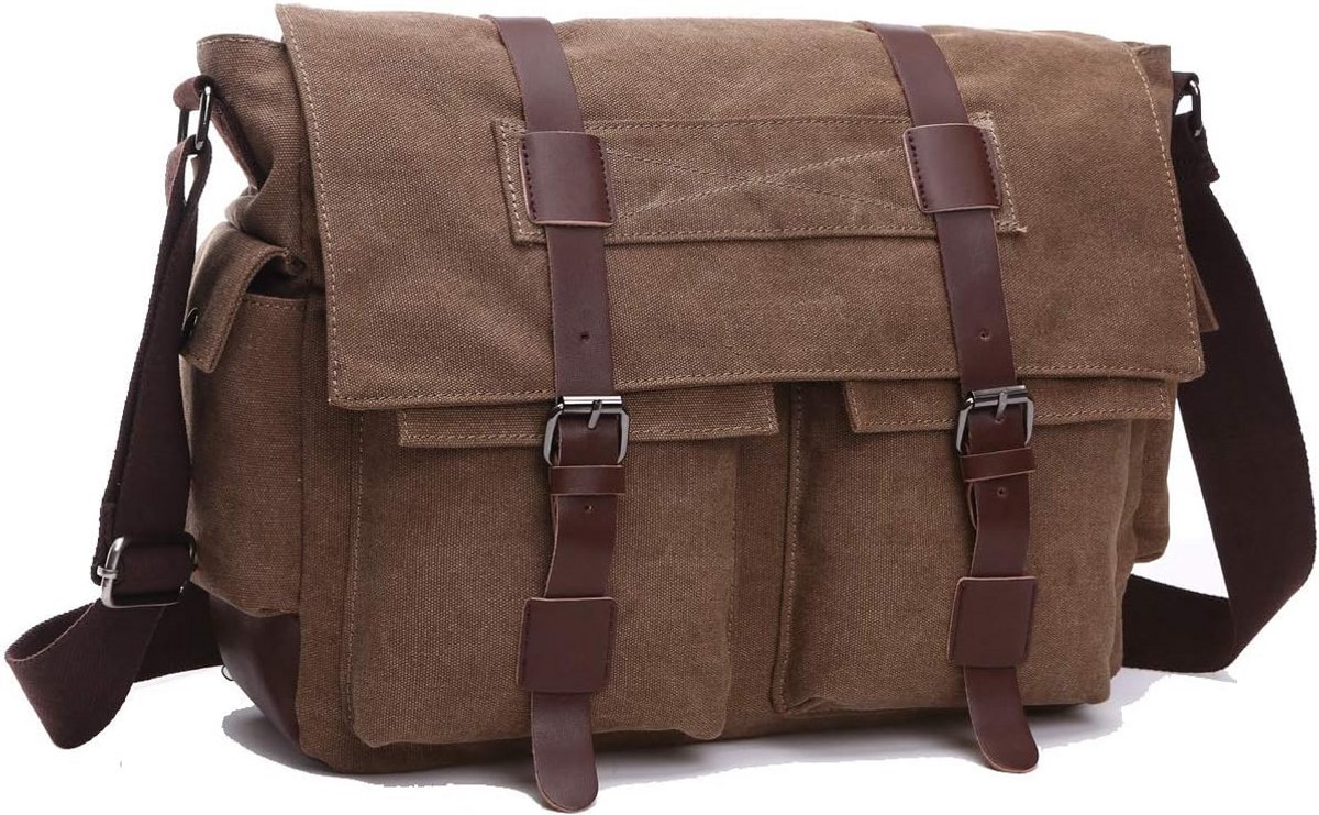 Canvas Laptoptas 15,6 Inch Schoudertas Aktetas Crossbody voor Heren Dames