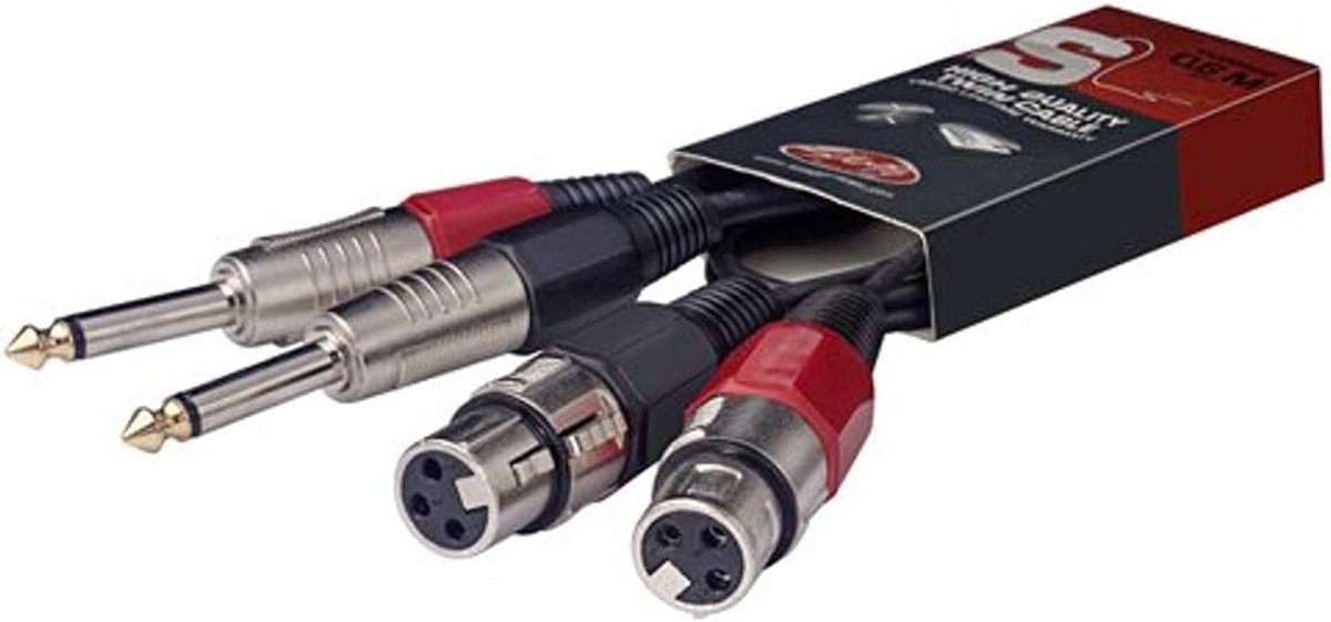 Kabel 60cm 3 pol 2x Phono 2x female XLR Connector Twin zwart