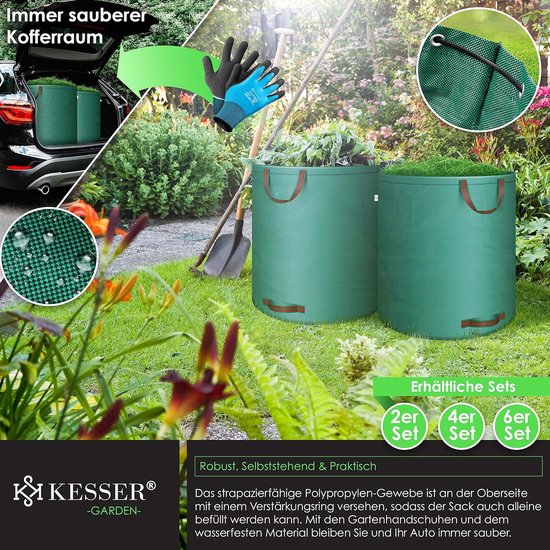 Tuinzak 272 en 500 liter inclusief handschoenen zelfstandig 4 handgrepen stabiel robuust opvouwbaar voor gazon en groenafval — afbeelding 4