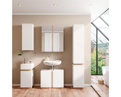 Ruime badkamerkast met 2 deuren - 33 x 198 cm - Wit en Sonomo eiken