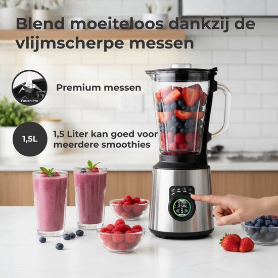 Pro Fusion Blender - 1200W Smoothie maker - 4 Programma's - LED Scherm - Grijs van Merkloos — afbeelding 4