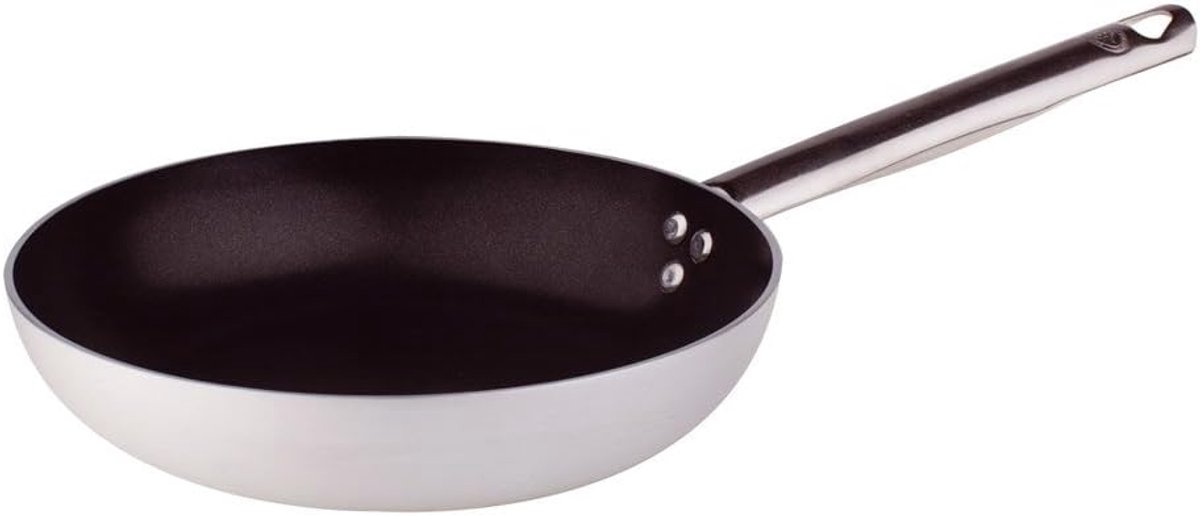 Platte braadpan 40 cm van aluminium met antiaanbaklaag en roestvrijstalen handvat