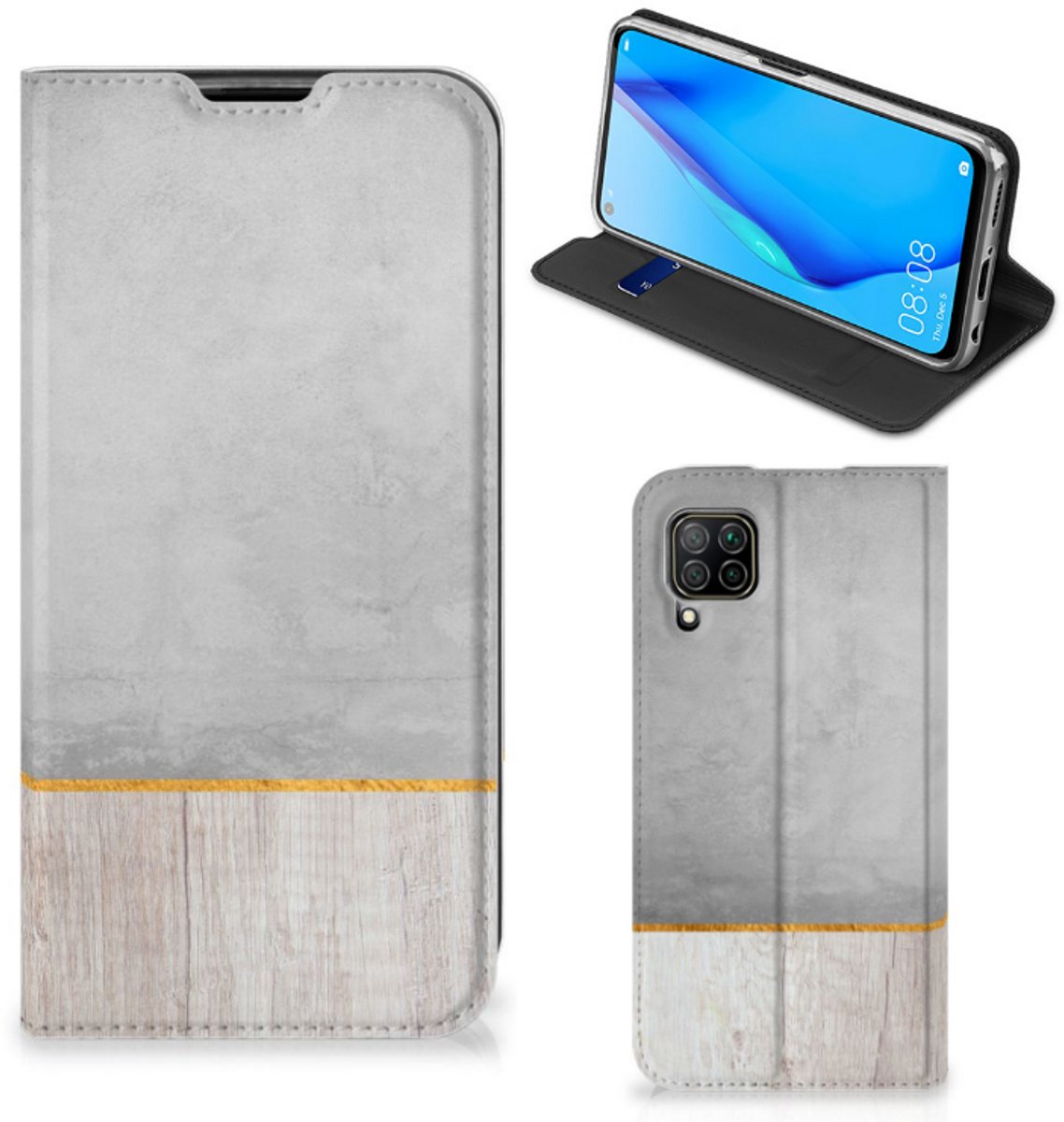 Huawei P40 Lite Book Wallet Case Wood Concrete