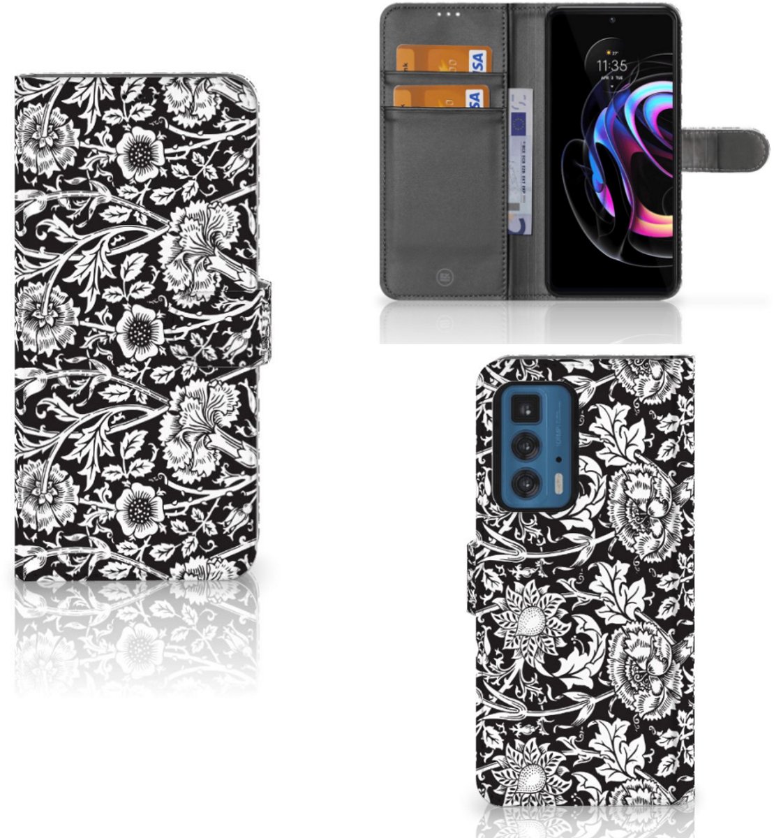 Motorola Edge 20 Pro Hoesje Black Flowers
