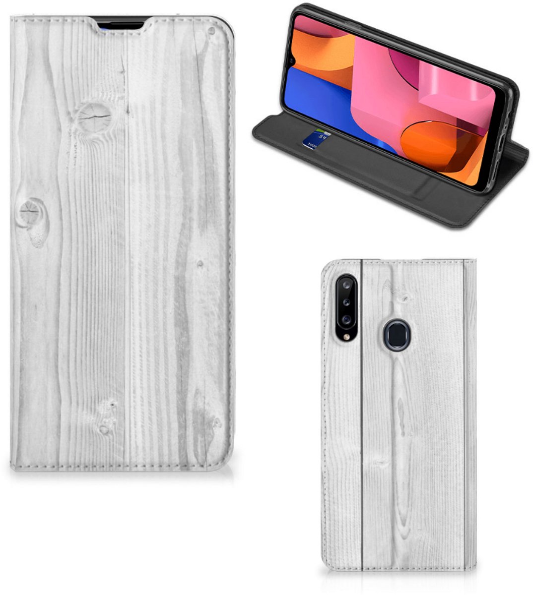 Samsung Galaxy A20s Book Wallet Case White Wood